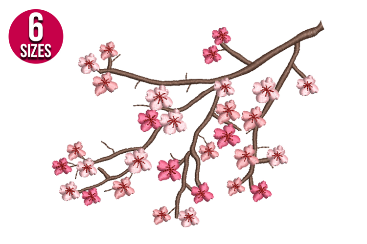 Japanese Cherry Branch Machine Embroidery Design - 6 sizes