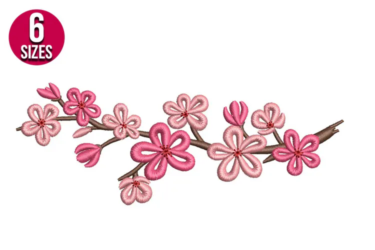 Japanese Cherry Branch Machine Embroidery Design - 6 sizes