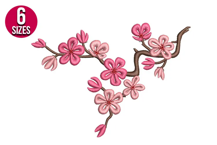 Japanese Cherry Branch Machine Embroidery Design - 6 sizes