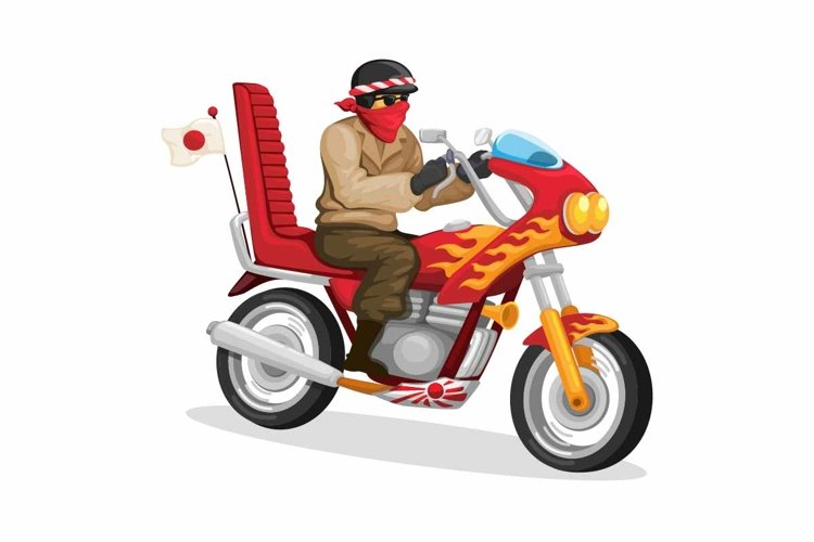 Japanese Motorbike Gangster aka Bosozoku character cartoon
