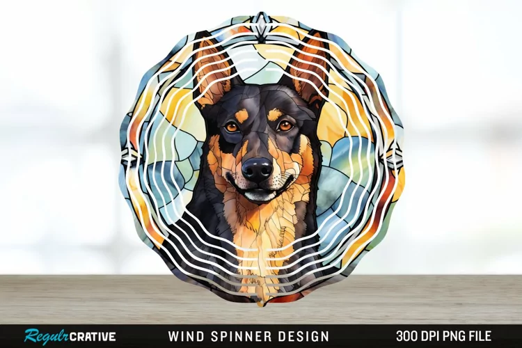 Japanese Watercolor Australian Kelpie Dog Wind Spinner PNG