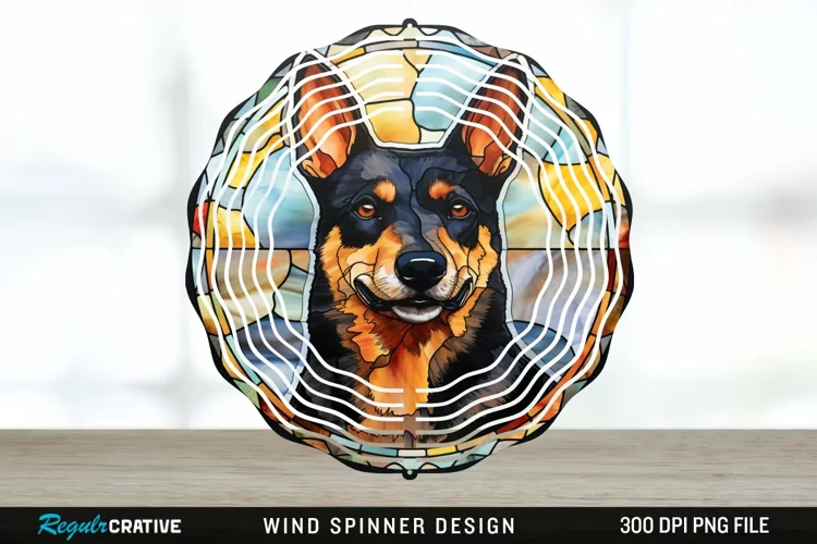 Japanese Watercolor Australian Kelpie Dog Wind Spinner PNG