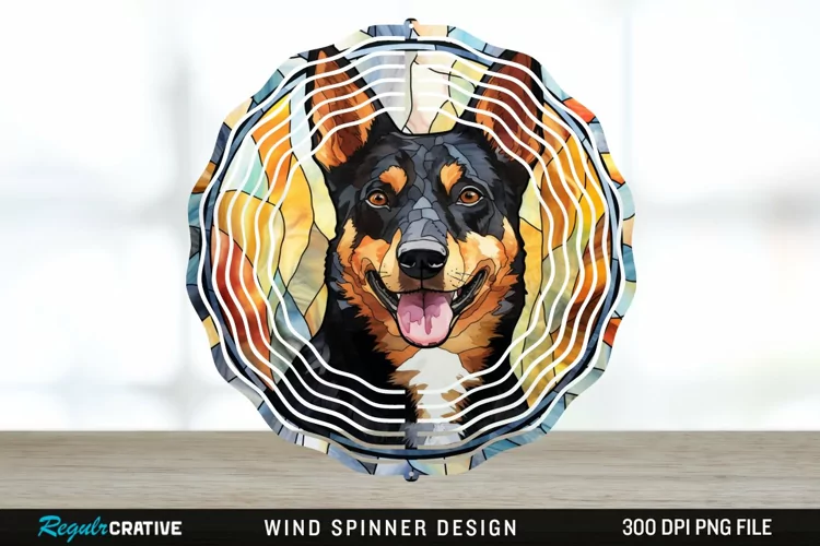 Japanese Watercolor Australian Kelpie Dog Wind Spinner PNG
