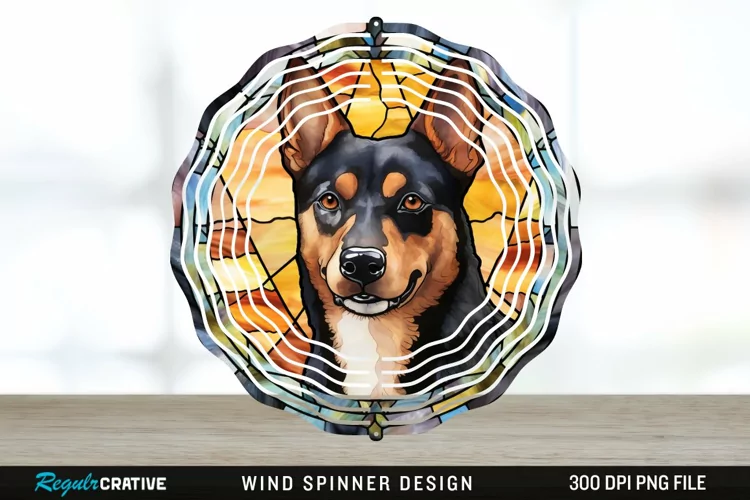 Japanese Watercolor Australian Kelpie Dog Wind Spinner PNG