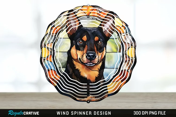 Japanese Watercolor Australian Kelpie Dog Wind Spinner PNG