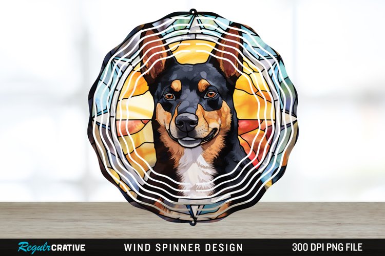 Japanese Watercolor Australian Kelpie Dog Wind Spinner PNG