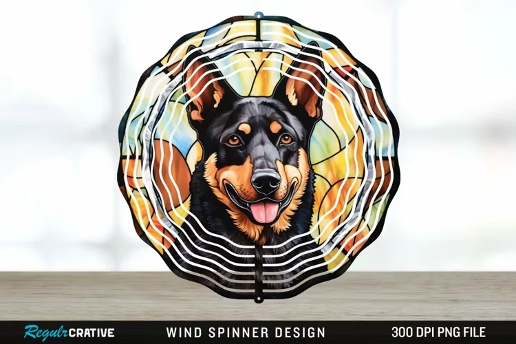 Japanese Watercolor Australian Kelpie Dog Wind Spinner PNG