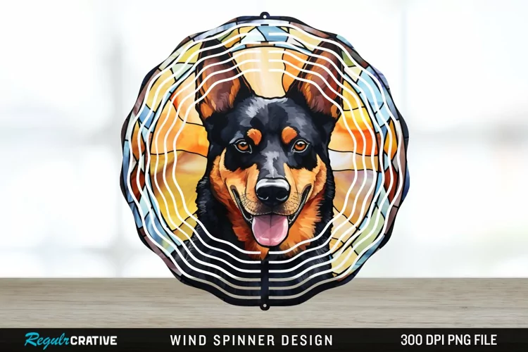 Japanese Watercolor Australian Kelpie Dog Wind Spinner PNG
