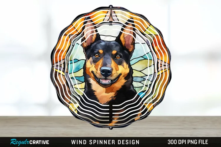 Japanese Watercolor Australian Kelpie Dog Wind Spinner PNG