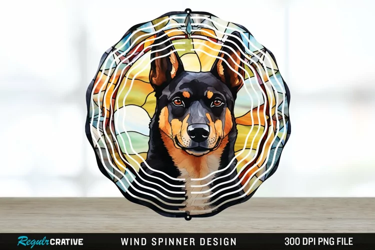 Japanese Watercolor Australian Kelpie Dog Wind Spinner PNG