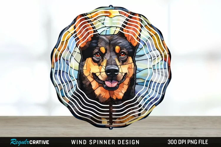Japanese Watercolor Australian Kelpie Dog Wind Spinner PNG