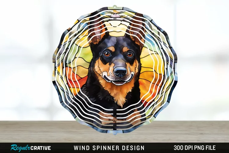 Japanese Watercolor Australian Kelpie Dog Wind Spinner PNG