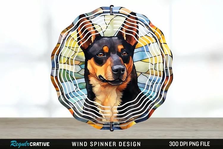 Japanese Watercolor Australian Kelpie Dog Wind Spinner PNG