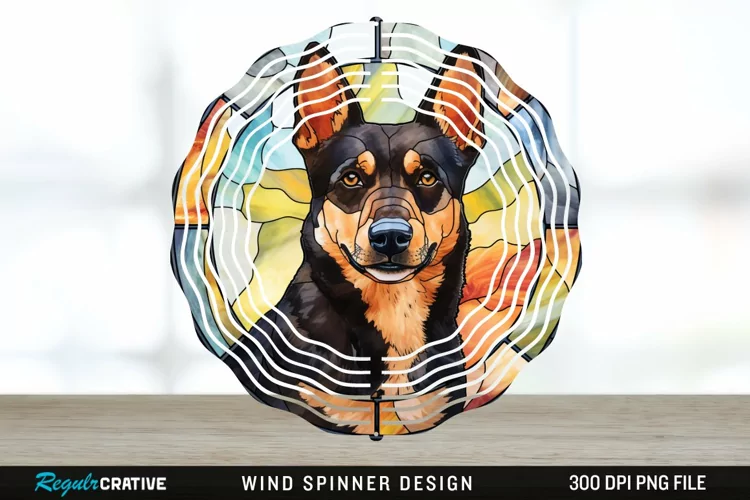 Japanese Watercolor Australian Kelpie Dog Wind Spinner PNG