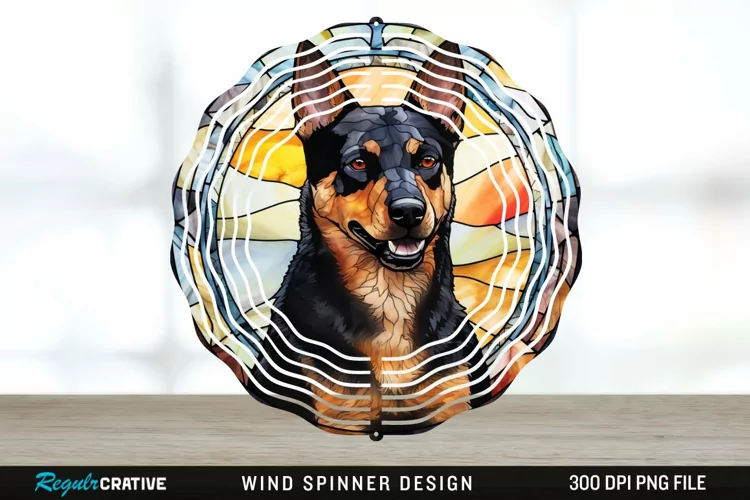 Japanese Watercolor Australian Kelpie Dog Wind Spinner PNG