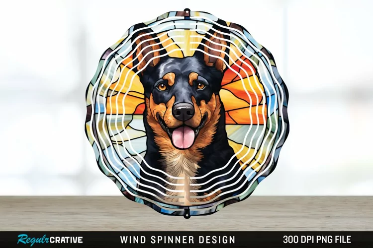 Japanese Watercolor Australian Kelpie Dog Wind Spinner PNG
