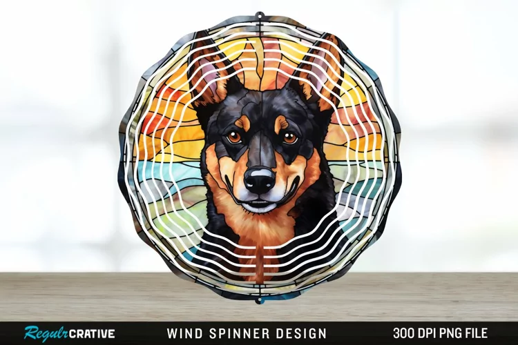 Japanese Watercolor Australian Kelpie Dog Wind Spinner PNG