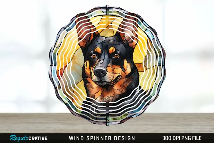 Japanese Watercolor Australian Kelpie Dog Wind Spinner PNG