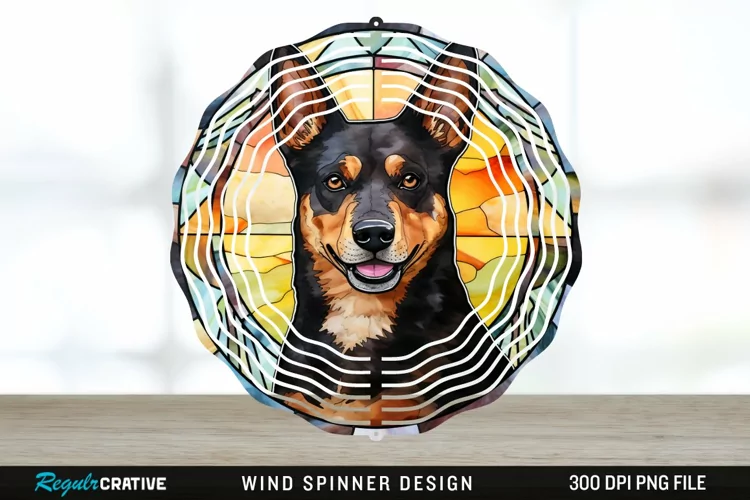 Japanese Watercolor Australian Kelpie Dog Wind Spinner PNG