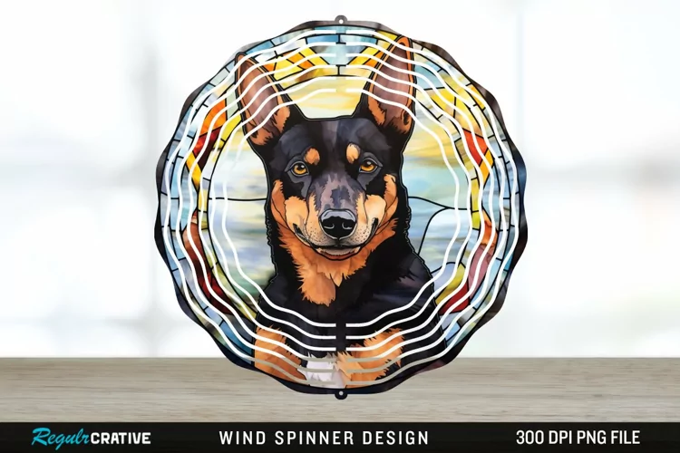 Japanese Watercolor Australian Kelpie Dog Wind Spinner PNG