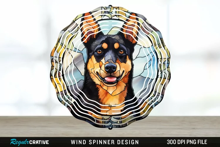 Japanese Watercolor Australian Kelpie Dog Wind Spinner PNG