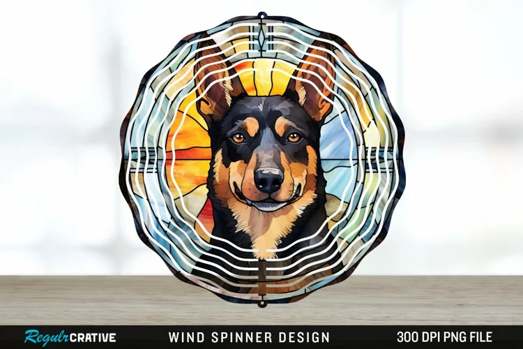 Japanese Watercolor Australian Kelpie Dog Wind Spinner PNG