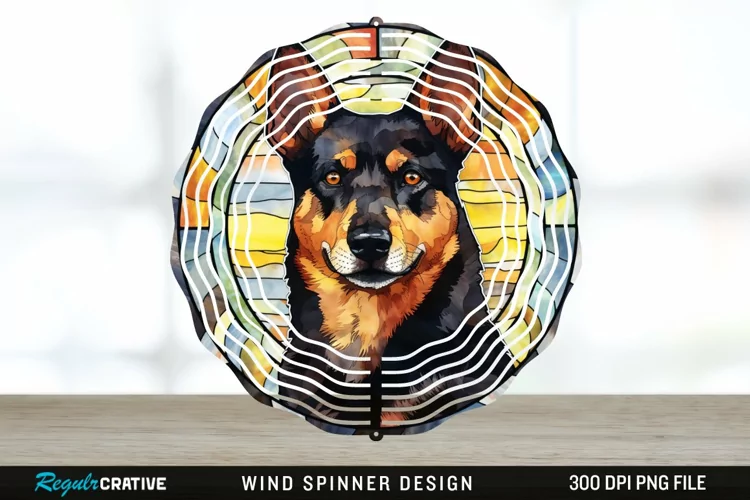 Japanese Watercolor Australian Kelpie Dog Wind Spinner PNG