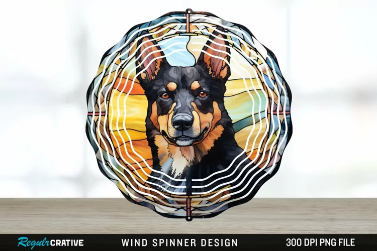 Japanese Watercolor Australian Kelpie Dog Wind Spinner PNG