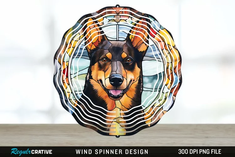 Japanese Watercolor Australian Kelpie Dog Wind Spinner PNG