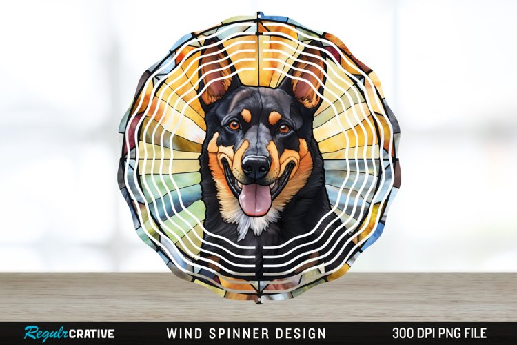 Japanese Watercolor Australian Kelpie Dog Wind Spinner PNG