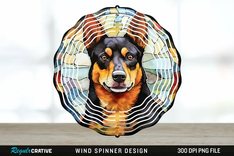 Japanese Watercolor Australian Kelpie Dog Wind Spinner PNG
