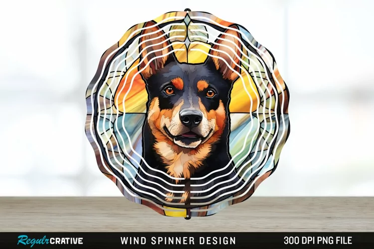 Japanese Watercolor Australian Kelpie Dog Wind Spinner PNG