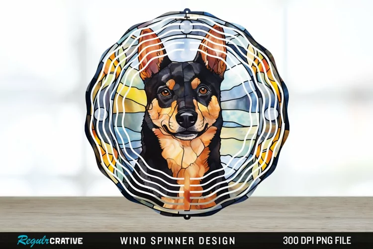Japanese Watercolor Australian Kelpie Dog Wind Spinner PNG
