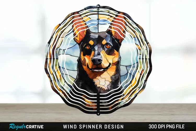 Japanese Watercolor Australian Kelpie Dog Wind Spinner PNG
