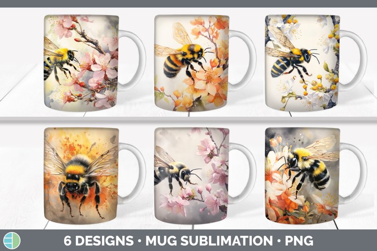 Japanese Watercolor Bees Mug Wrap | Sublimation Coffee Cup D