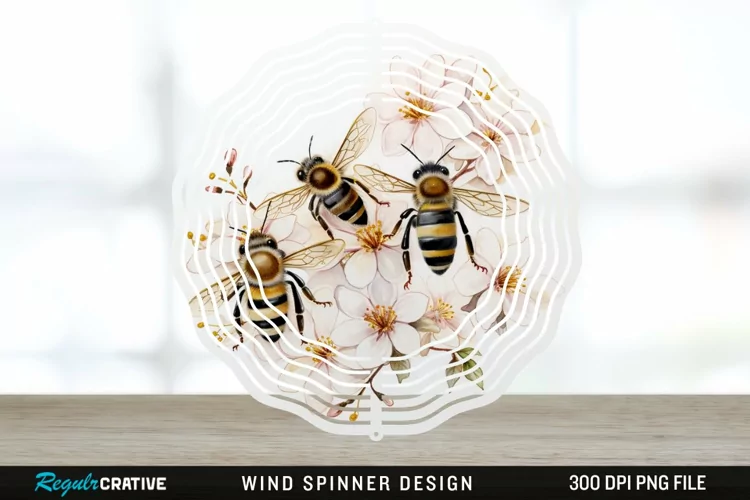 Japanese Watercolor Bees Wind Spinner Sublimation Design PNG