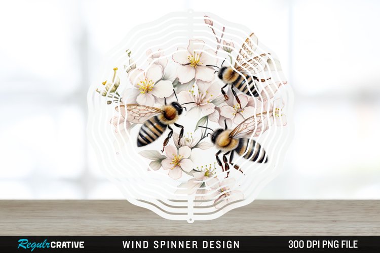 Japanese Watercolor Bees Wind Spinner Sublimation Design PNG