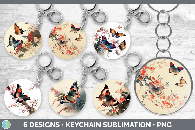 Japanese Watercolor Butterflies Keychain | Sublimation Keyri