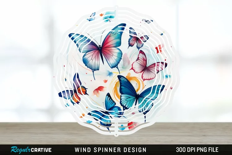Japanese Watercolor Butterflies Wind Spinner Sublimation