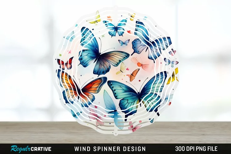 Japanese Watercolor Butterflies Wind Spinner Sublimation