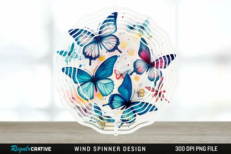 Japanese Watercolor Butterflies Wind Spinner Sublimation