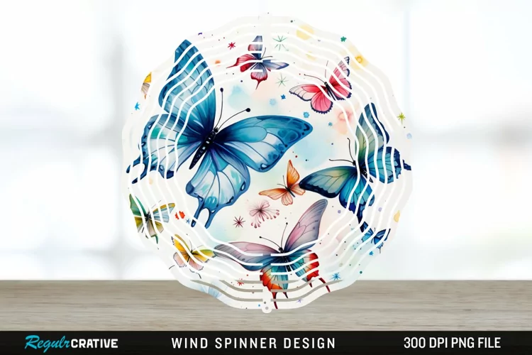 Japanese Watercolor Butterflies Wind Spinner Sublimation