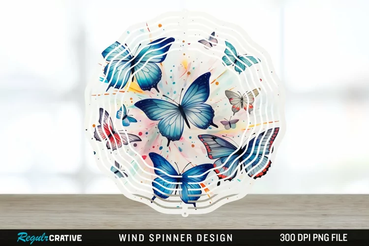 Japanese Watercolor Butterflies Wind Spinner Sublimation