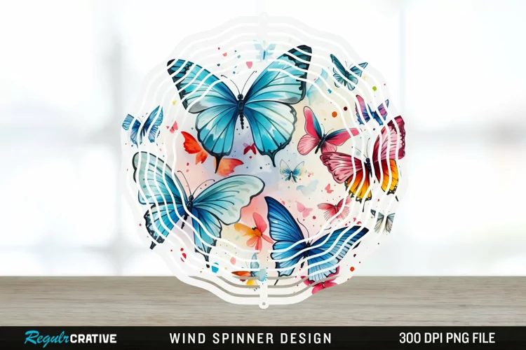 Japanese Watercolor Butterflies Wind Spinner Sublimation