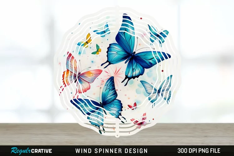Japanese Watercolor Butterflies Wind Spinner Sublimation
