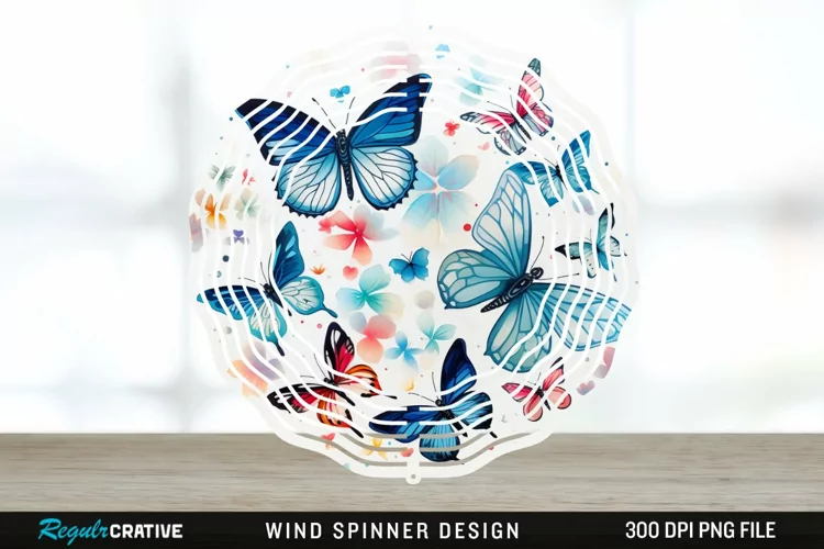 Japanese Watercolor Butterflies Wind Spinner Sublimation