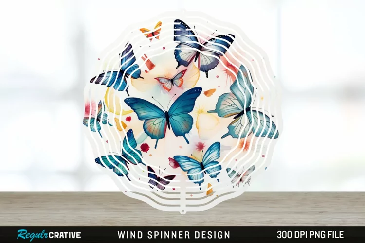 Japanese Watercolor Butterflies Wind Spinner Sublimation