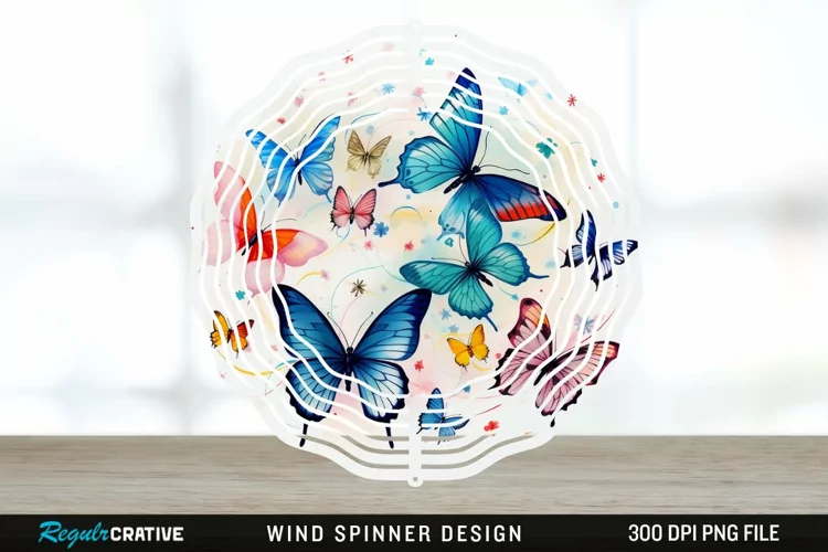 Japanese Watercolor Butterflies Wind Spinner Sublimation