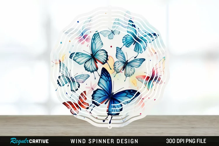 Japanese Watercolor Butterflies Wind Spinner Sublimation