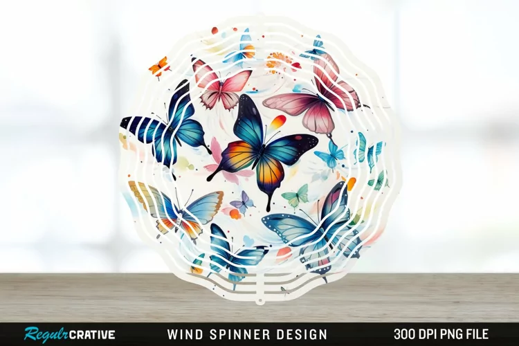 Japanese Watercolor Butterflies Wind Spinner Sublimation